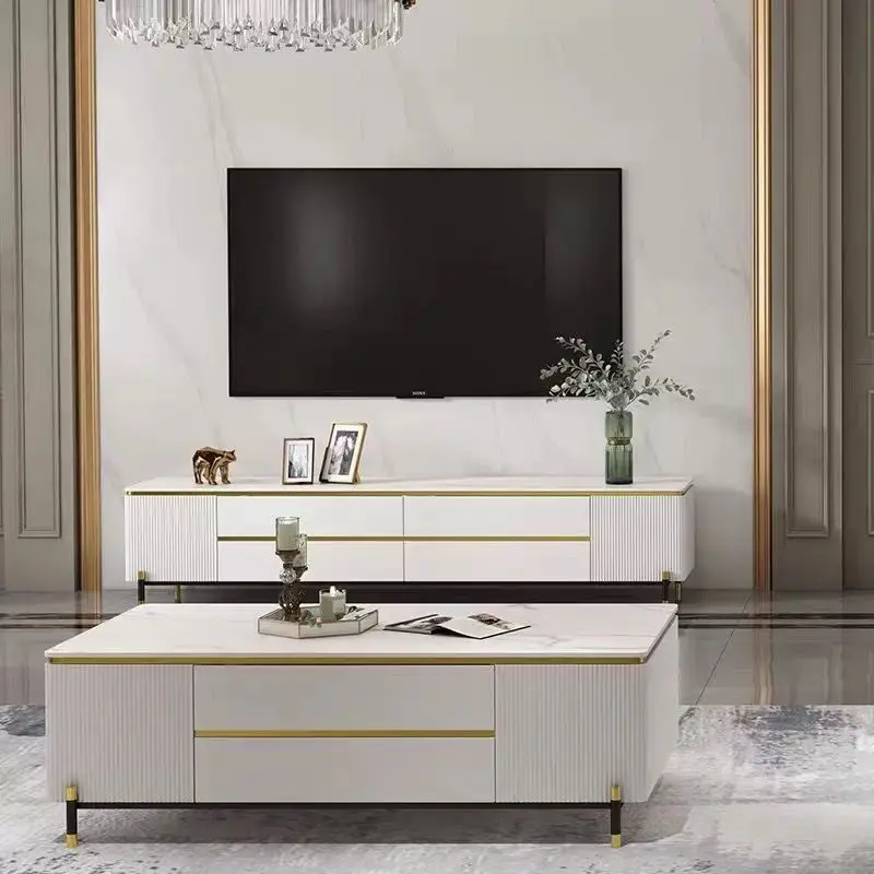

New light luxury rock slab coffee table TV cabinet combination Italian modern simple living room household size apartment floor