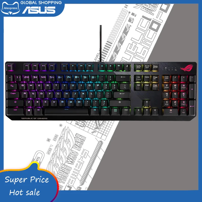 Оригинальная Игровая Клавиатура Asus ROG Strix Scope NX RGB USB, Проводная Механическая клавиатура с 104 клавишами, в алюминиевой рамке, с подсветкой Aura Sync, клавиши клавиш 2x Wide Ctrl