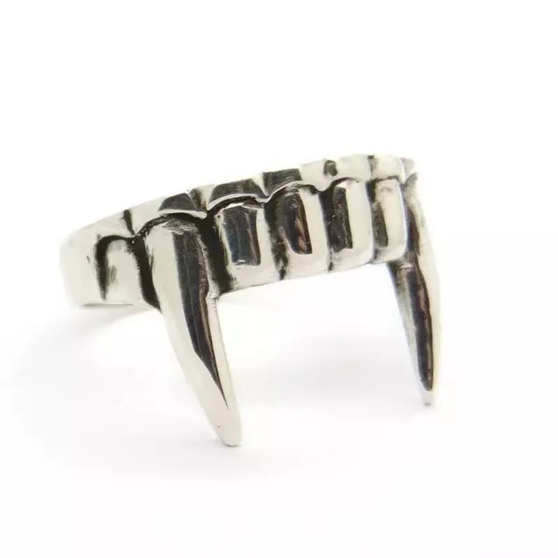 Punk Vampire Teeth Ring For Men Women Vintage Silver Color Skeleton Skull Tooth Open Adjustable Finger Ring Jewelry W80