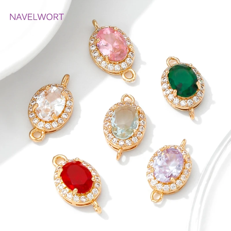 2/4/6Pcs Connector For Jewelry 18K Gold Plated Brass Oval Charms Connector,Crystal Glasss Charms,DIY Jewelry Making Materials