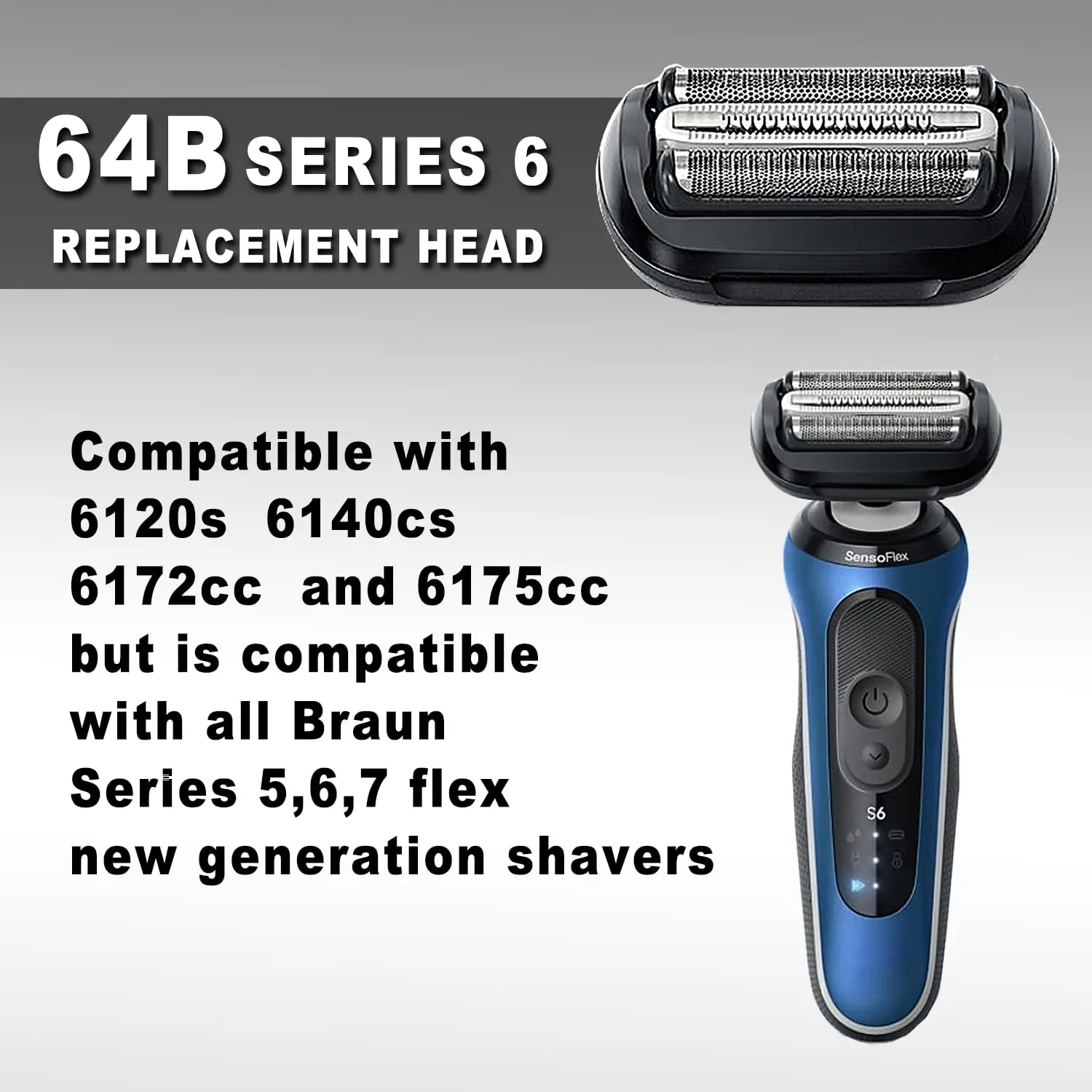 64B Shaver Razor Replacement Head for Braun 6 Series Electric Shaver Head Suitable for Braun 6120s,6140cs,6172cc,6175cc