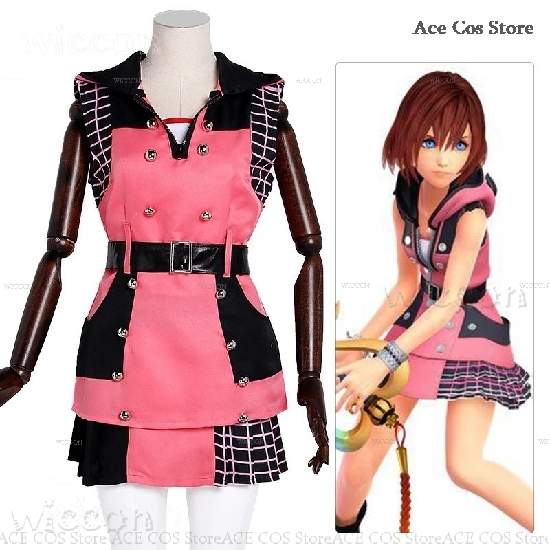 Kingdom Kairi Hearts Cosplay Costume Wig Game Kingudamu Hatsu Halloween Women Uniform Pink Outfit Dress Girls Clothes Roleplay