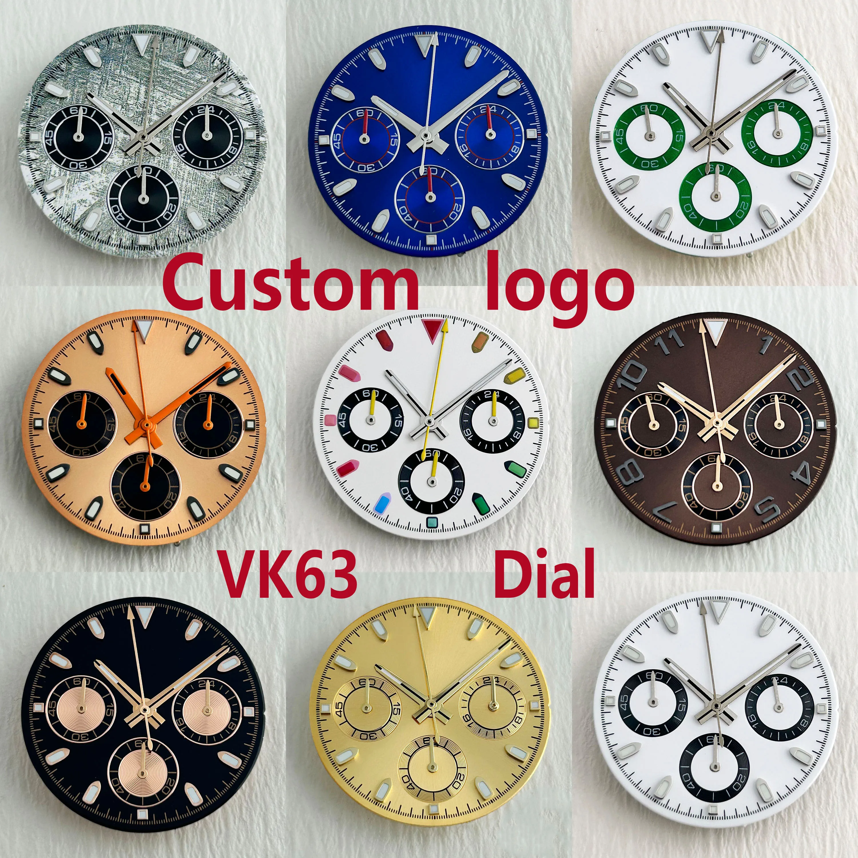 VK63 dial custom logo panda dial 29mm green luminous dial, suitable for VK63 quartz movement watch accessories