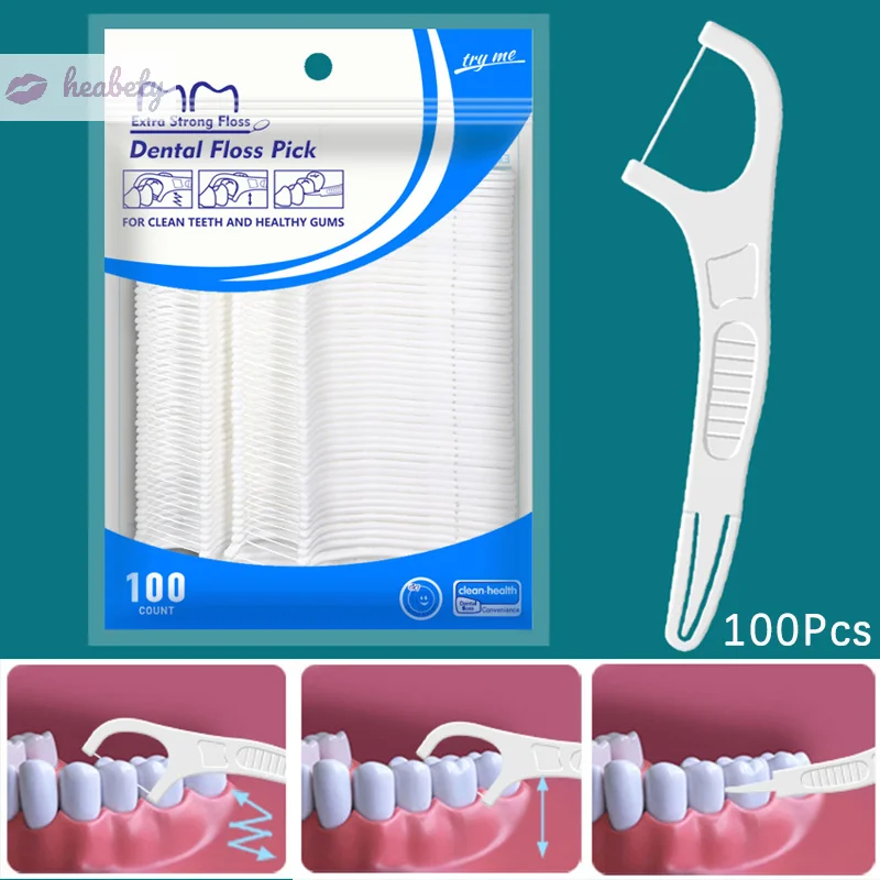 

100Pcs/Bag White Dental Flossers Double Headed Folding Dental Floss Stick Disposable Interdental Oral Hygiene Care Tools