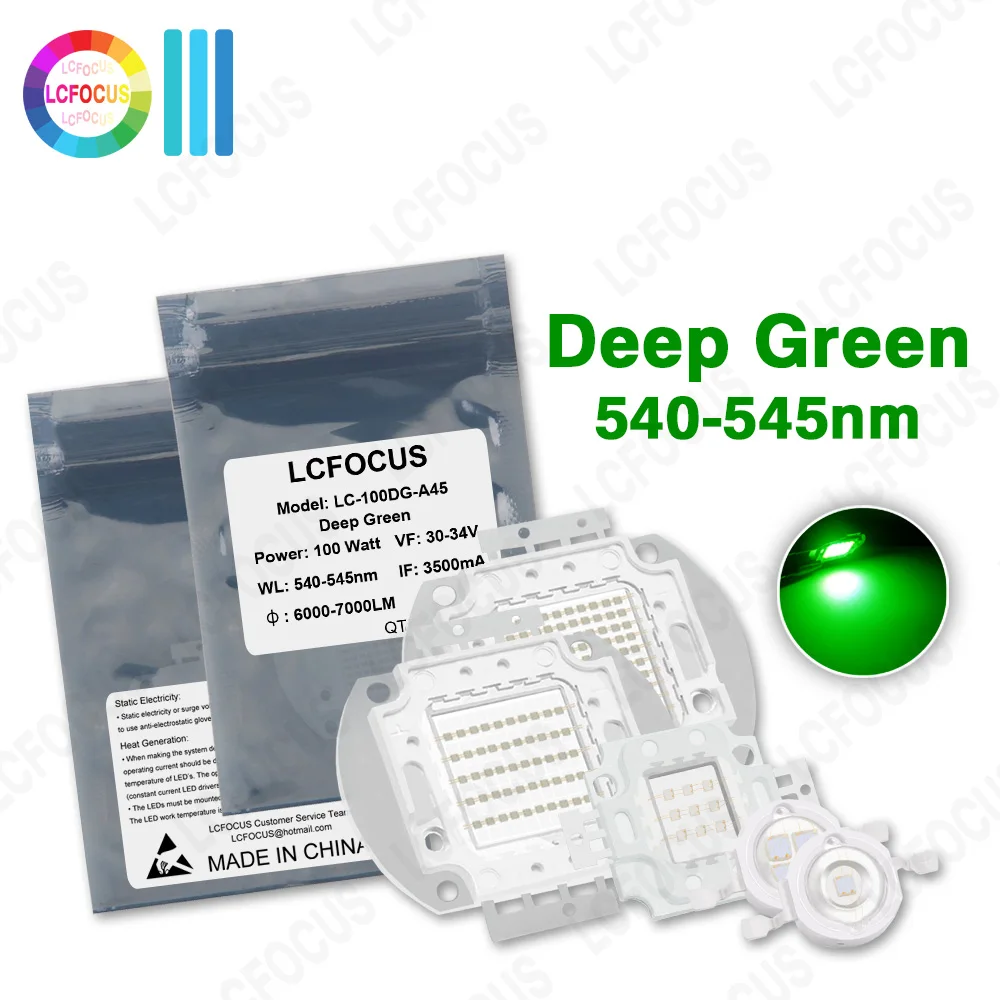 

High Power LED Chip 3W 5W 10W 20W 30W 50W 100W Deep Green 540nm 545nm COB For Fooldlight Spotlight Aquarium Lamp Light Bulbs