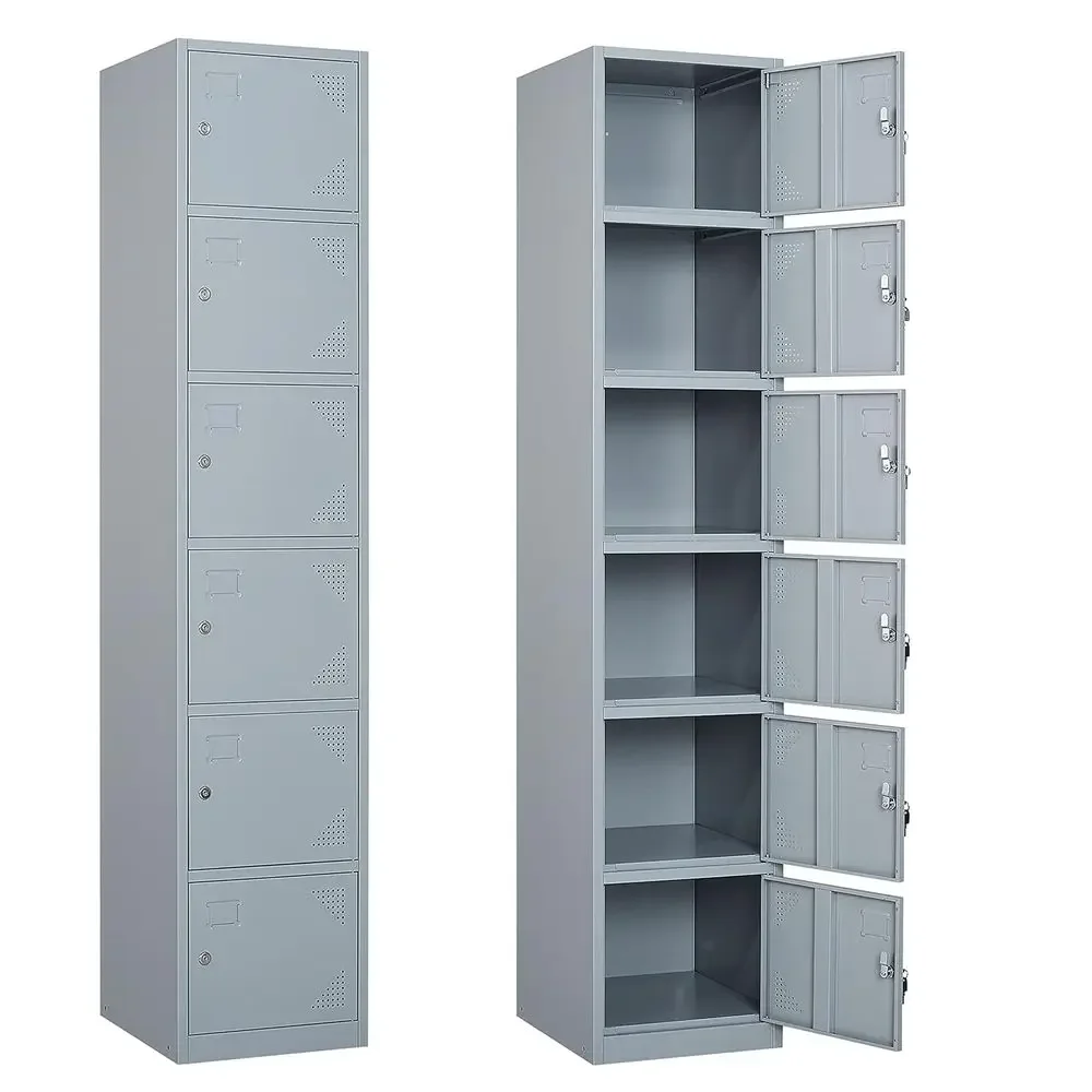

Metal Locker with 6 Do, Tall Steel Storage Lockers or Employees - 71" Locker Storage Cabior School, Gym, Home, Oice, Garage (Gre