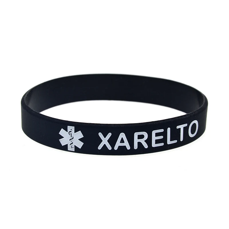 50 Stück Unisex XARELTO Silikon-Medizinisches ID-Armband Gummi-Armband für Erwachsene 7 Sortierte Farben zur Gesundheitswarnung – Detail 6