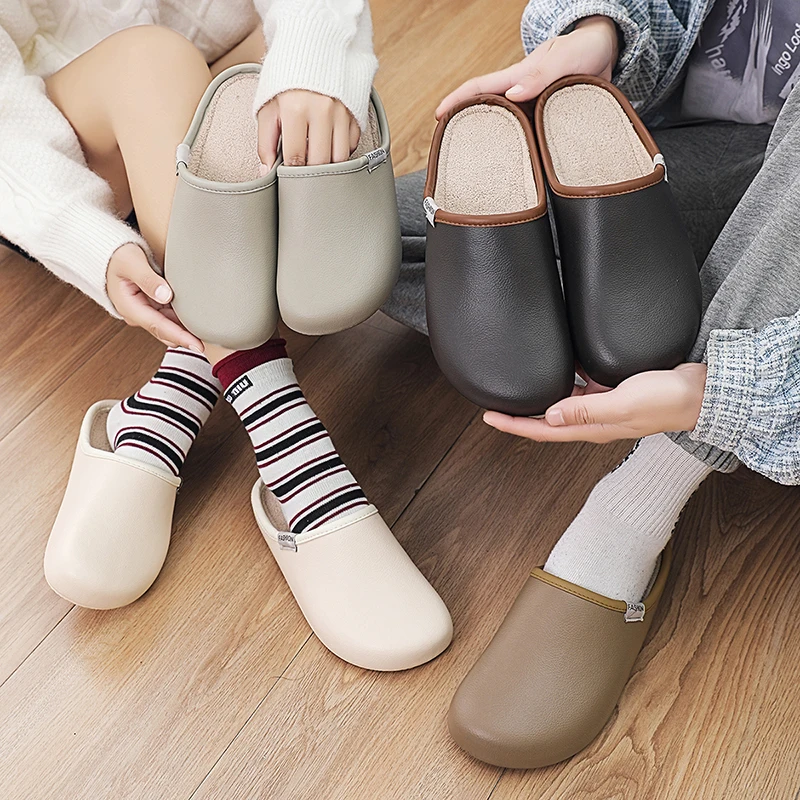 جديد الرجال شباشب مقاومة للماء النساء الرجال قباقيب الفراء النعال الشتاء الرجال حذاء للحديقة في الهواء الطلق عدم الانزلاق البغال داخلي لينة أحذية منزلية