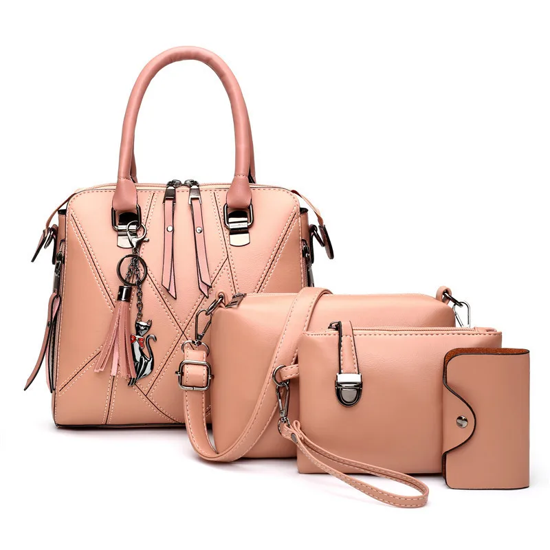 4pcs Woman Bag Set Fashion Female Purse and Handbag 5 color Four-Piece Leather Shoulder Bags Tote Messenger Bag Coin Purse Flap