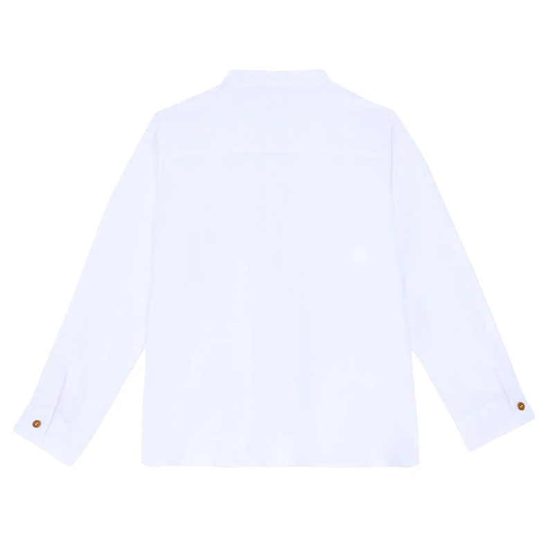 Boys White Linen Shirt 2024 Autumn New Children\'s Stand-Up Collar Buttons Daily Casual Cotton And Linen Long-Sleeved Shirts