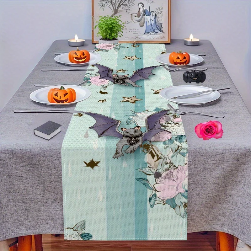 

1 Piece of Halloween Themed Table Flag, Bat and Rose Fantasy Pattern, Suitable for Parties, Restaurants, Homes, Markets, and Holiday Decoration Scenes.