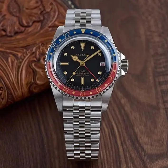Baltany Men Automatic Watch 39mm GMT Mechanical Wristwatch Sapphire Mirror Bezel Diver 200m Waterproof C3 Luminous Sport NH34