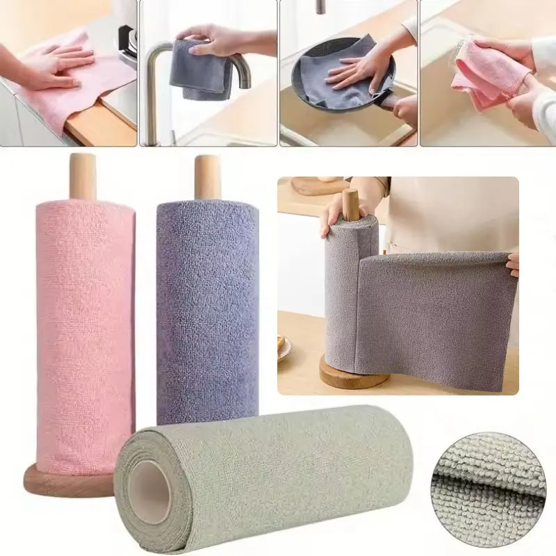

Reusable Cleaning Wipe Household Kitchen Cloth Microfiber Towel Rolls Dish Rags Wash Paper Towel Replacement 1 Roll of 20 Sheets