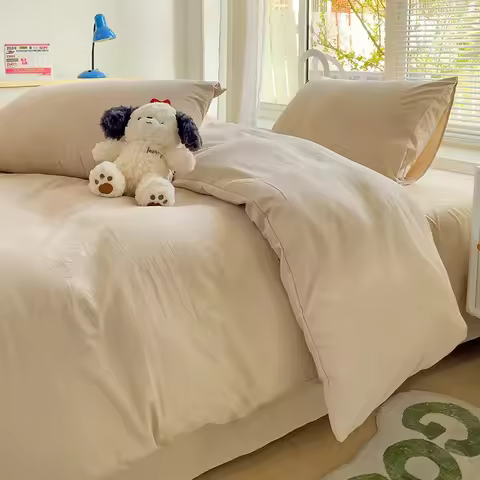 Solid Bed Linen Cotton Bedding Set 4pcs with Sheet Duvet Cover Pillowcases Single Couple product image