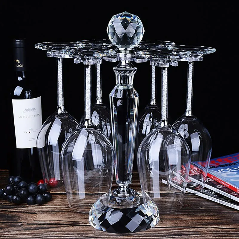 

European Style Liquor Bar Rack Bar Counter Decor Red Wine Rotary Cup Holder Lead Free Crystal Hanging Wine Glass Holder Gifts