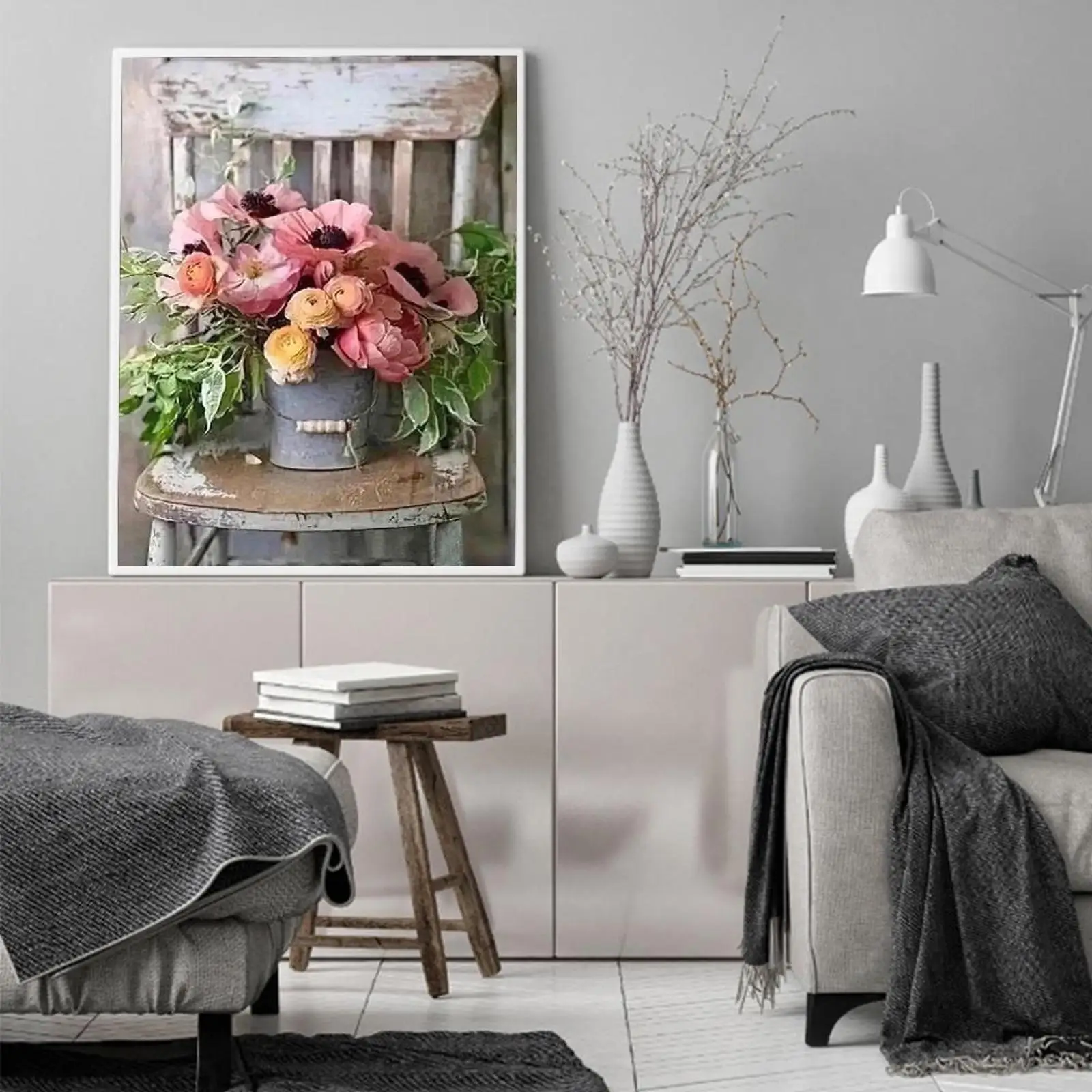 5D DIY Full Drill Round Shape Chair Flower Rhinestone Diamond Drawing Home Decor