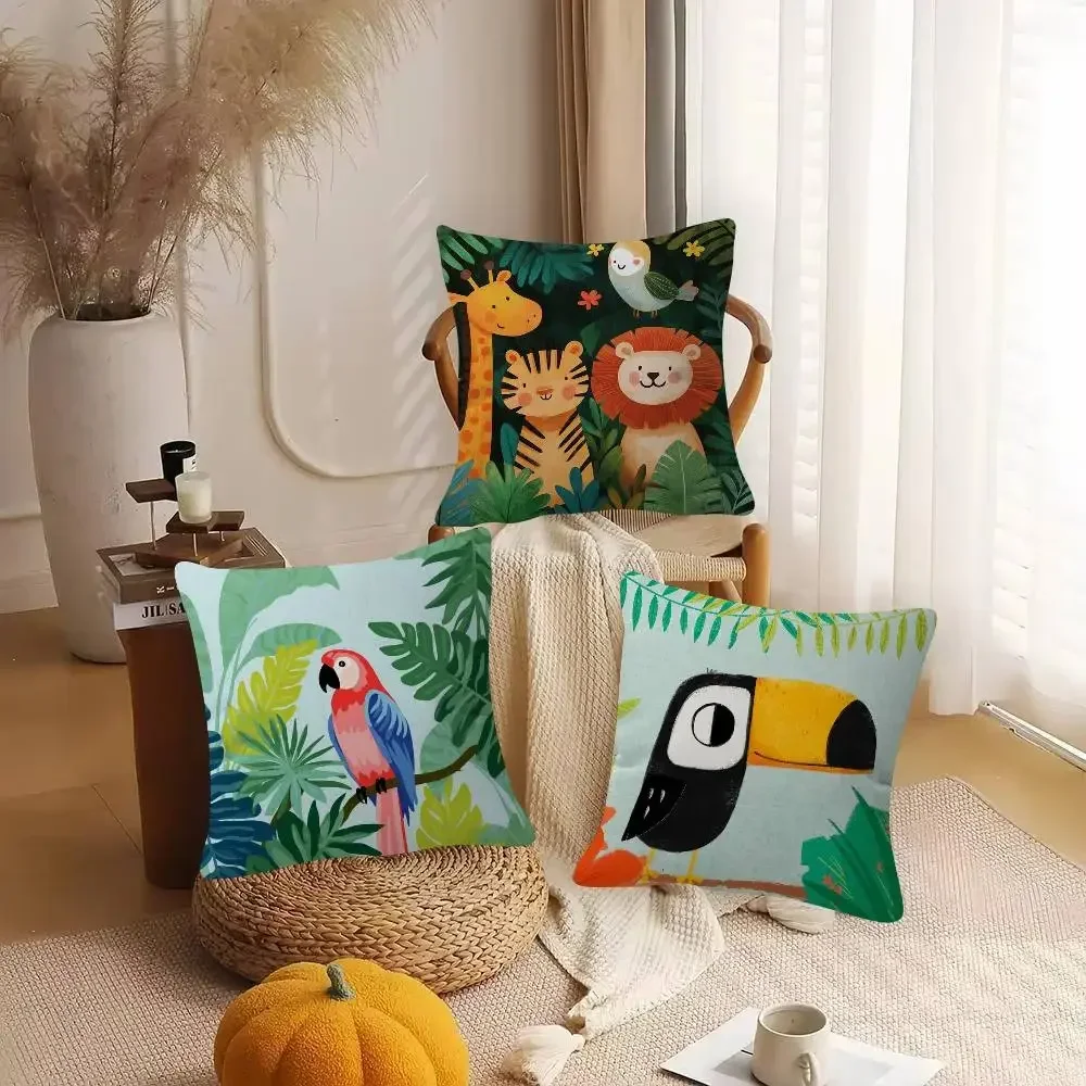 Cute Forest Wildlife Jungle Animals Pillow Cushion Cover Pillowcase Living Room Sofa Home decorative pillowcase