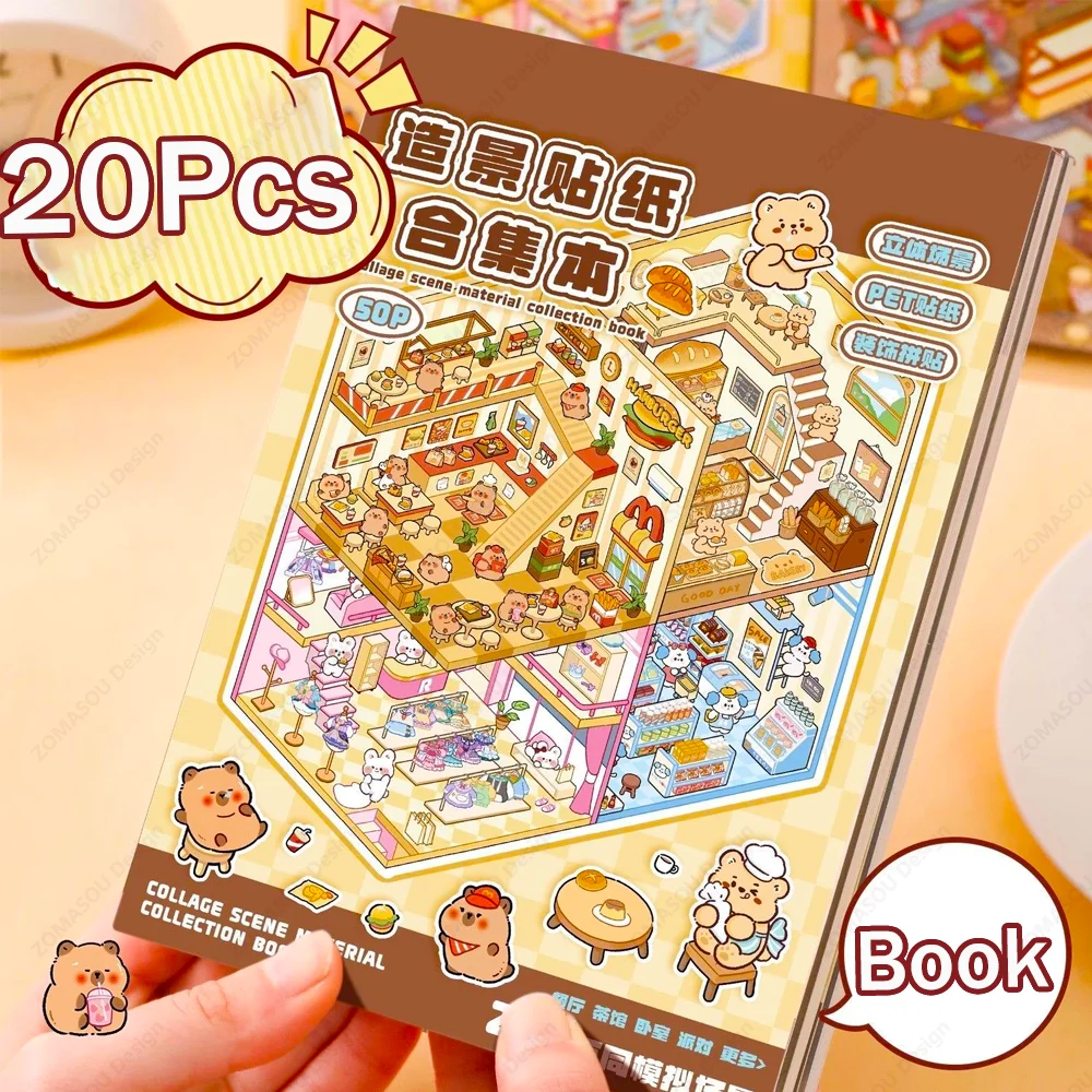 New!  DIY 3D Landscaping Sticker Capybara Cartoon Pocket Cabin Scene Sticker BookBirthday Gift for Child Student Wholesale