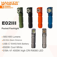 MANKER E02 III 560 Lumen,EDC Pocket Flashlight,Powered 10440/AAA Battery,Magnetic Tail,10 Lighting Modes,with Headband