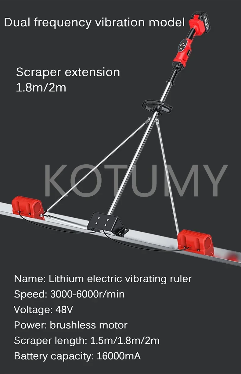 Electric Concrete Polisher level Floor Vibration Ruler Mortar Vibrator Screed Concrete Leveling Machine 48V 1m-2m