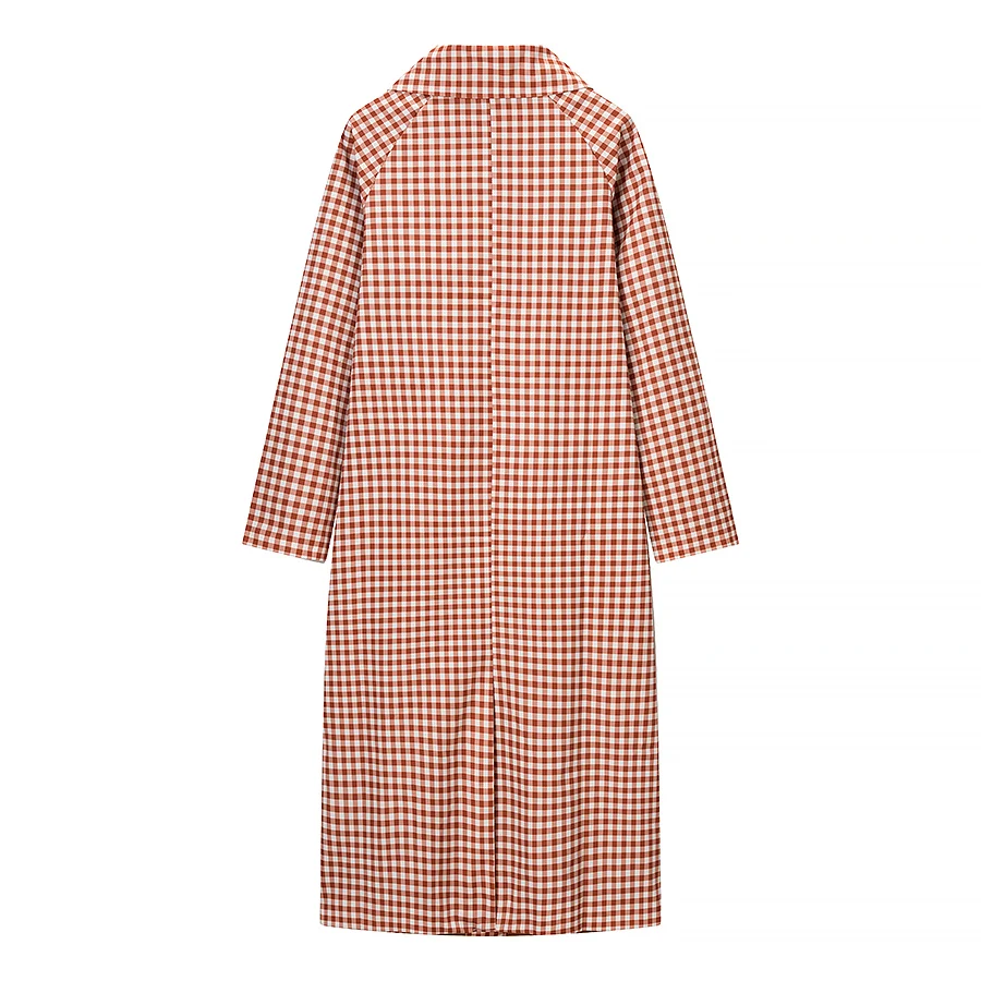 Women's Plaid Trench Coat - Long Sleeve Longline Outerwear