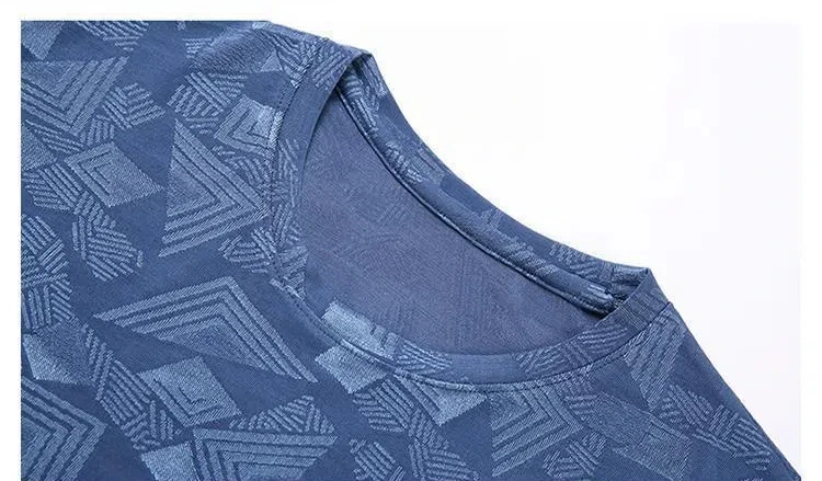 Mulberry Silk Men's Short-sleeved T-shirt Loose Jacquard Half-sleeved T-shirt with Trendy Casual Ice Silk Base Shirt