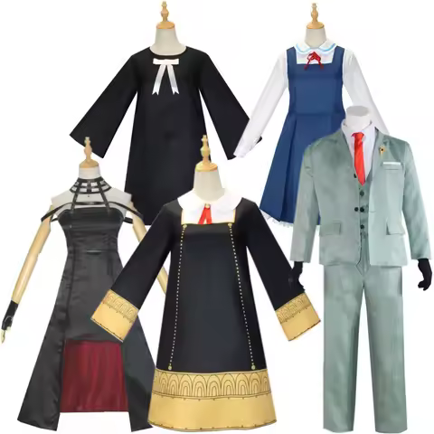 Anime Spy Family Yor Forger Anya Forger Loid Forger Cosplay Assassin Halter Black Dress Outfit Uniform Costume Halloween stage