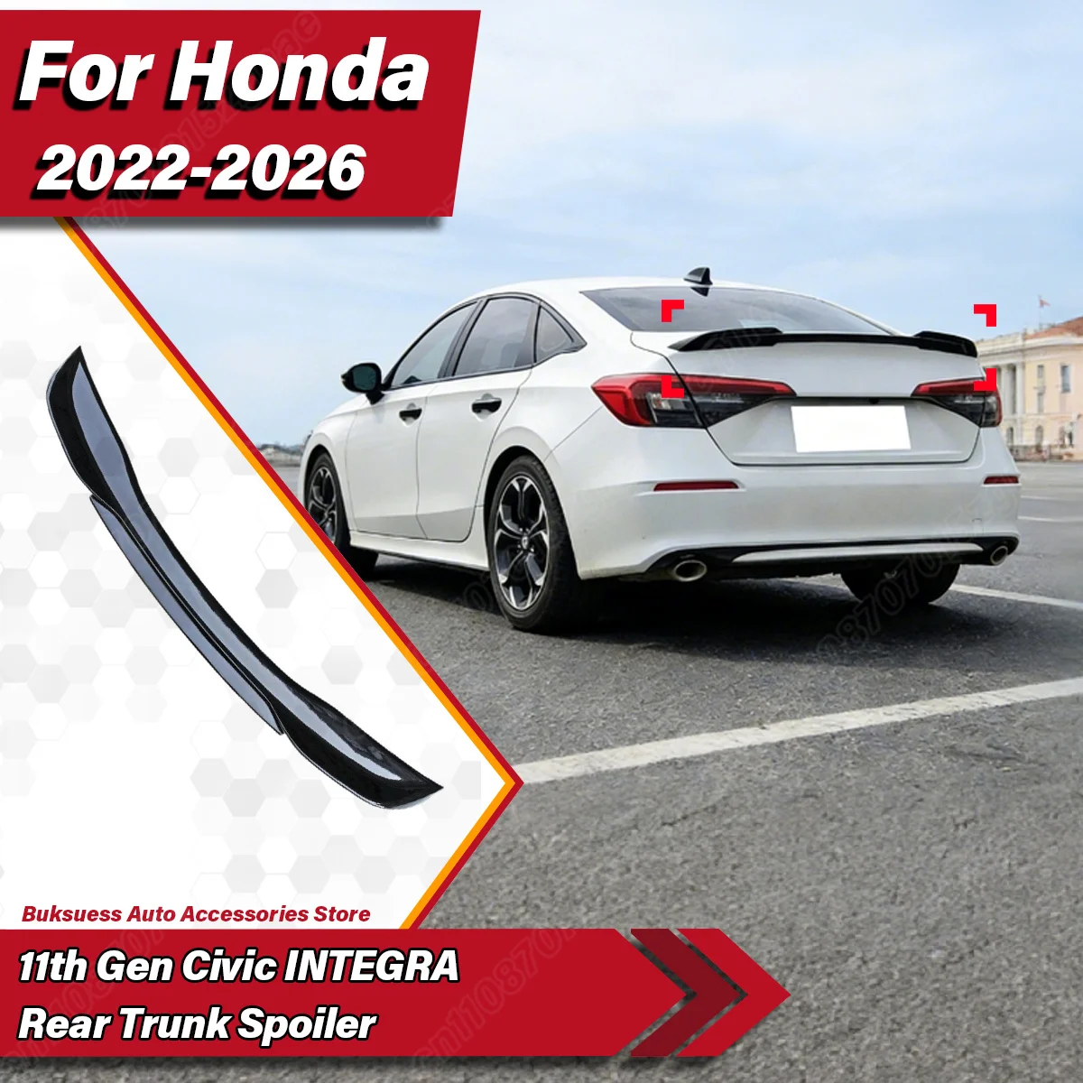 

For Honda 11th Gen Civic INTEGRA 2022 2023 2024 2025 2026 Rear Trunk Spoiler Fixed Wing Lip Car Exterior Styling Upgrade Parts