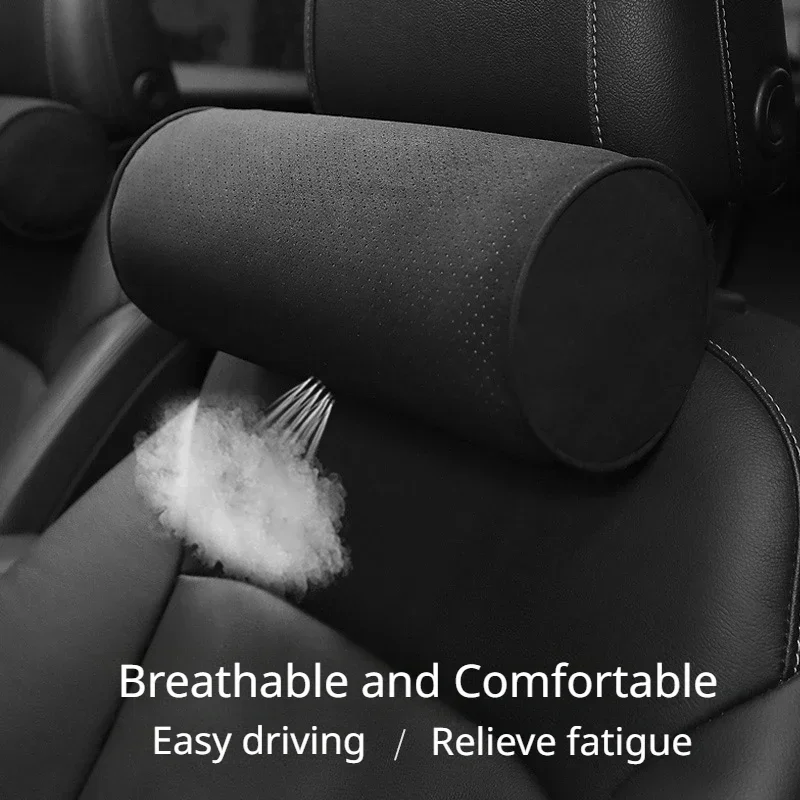 Universal Auto Synthetic Suede Car Headrest Neck Pillow Round Headrest High-end Car Interior Accessories for Tesla Benz BMW VW view 4
