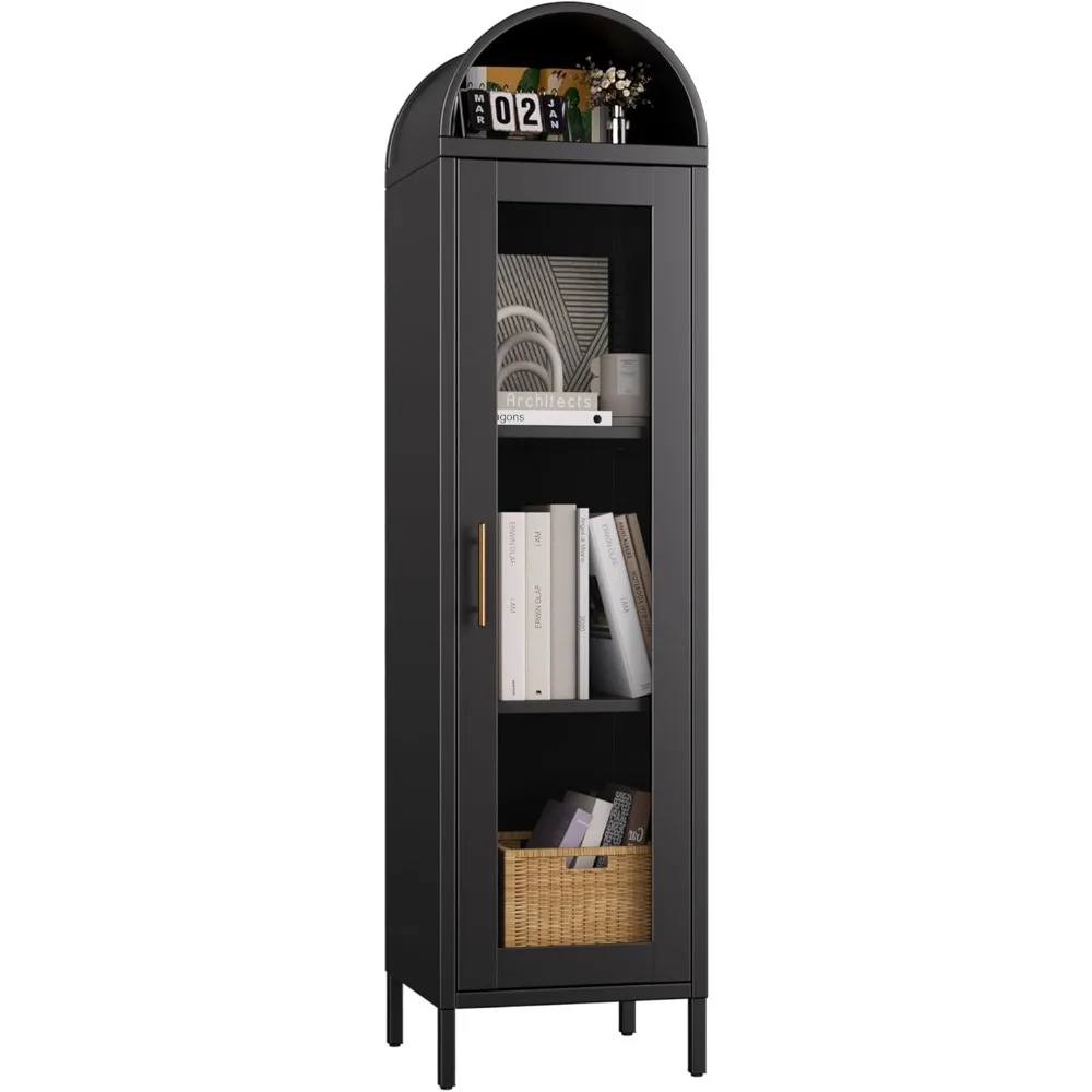 

Metal Arched Display Cabinet,Arched Cabinet with Glass Doors,Assembly Required,Black