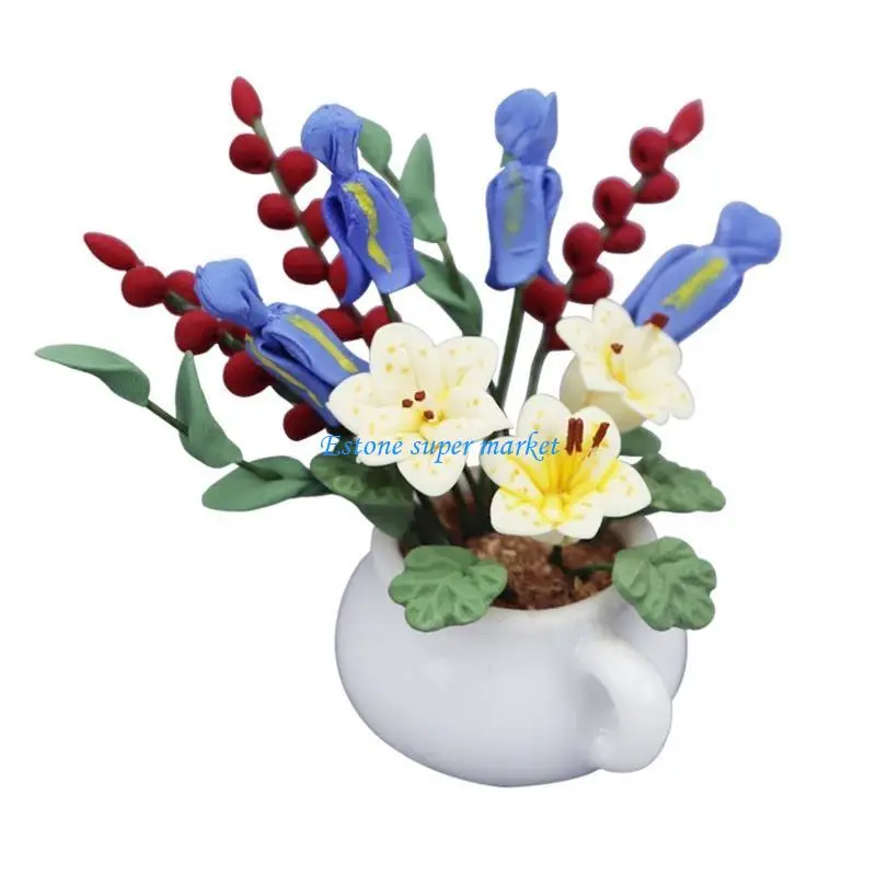 

090B 1:12 Mini Potted Flowers Artificial Bonsai for Doll House Miniature Flowers Fairy Garden Ornament Mini Potted Plant