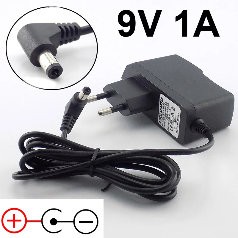 EU Plug AC100V-240V to DC 9V 1A Power 1000mah Power supply adapter reverse polarity Negative charger Converter 5.5mmx2.5mm