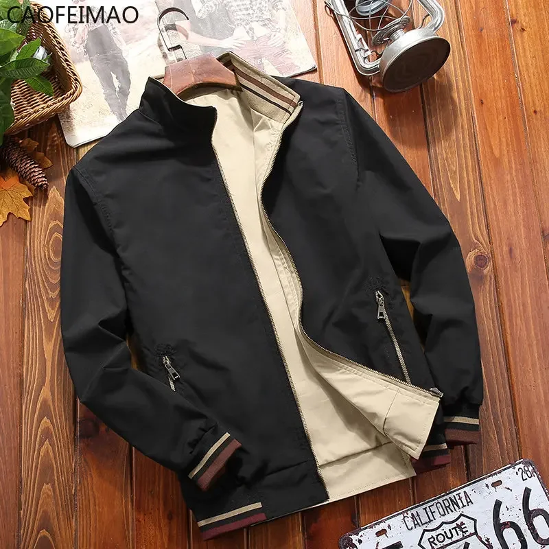 Men's Windbreaker Double-sided Wear Jackets Men Baseball Pilot Bomber Stand Collar Jacket Hip Hop Streetwear Coat Solid Color