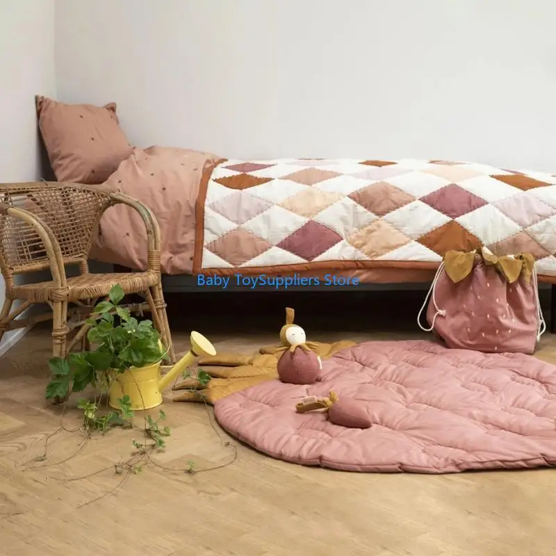 R1WF سجادة أرضية قطنية للأطفال للزحف للعب سجادة سجادة لتزيين بطانية غرفة الأطفال