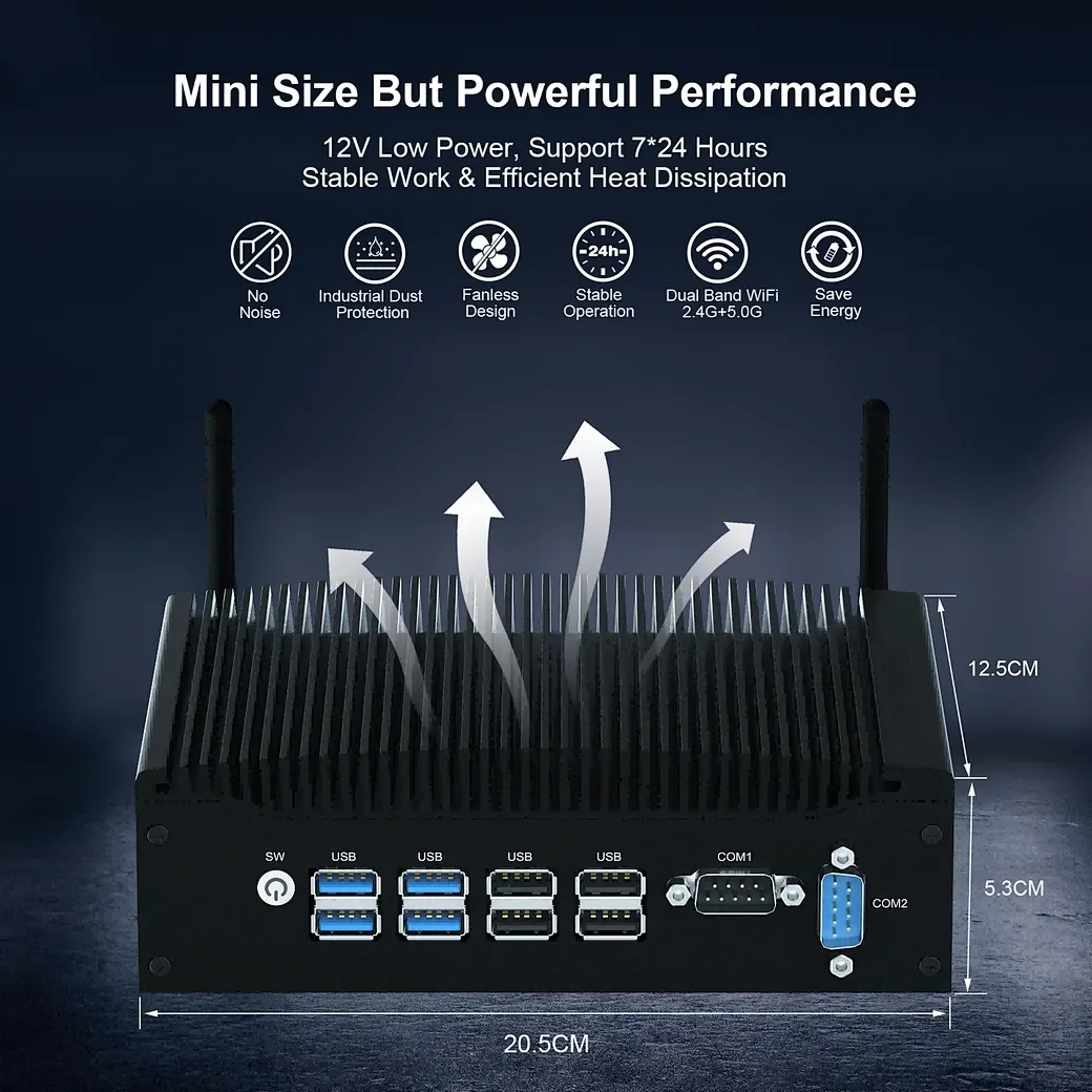 Hystou Dual Com Lan HD-MI Fanless Pc H7 I5-8260U Mini Industriële Computer 8 Usb