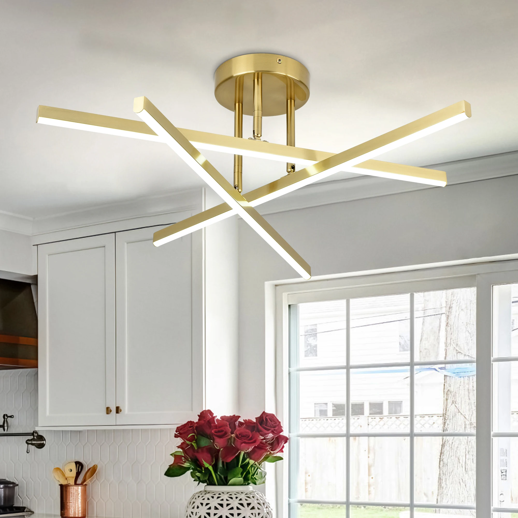 

Industrial LED Ceiling Light, Dimmable Close To Ceiling Lamp, Semi Flush Mount Chandelier Lighting For Hallway Kitchen