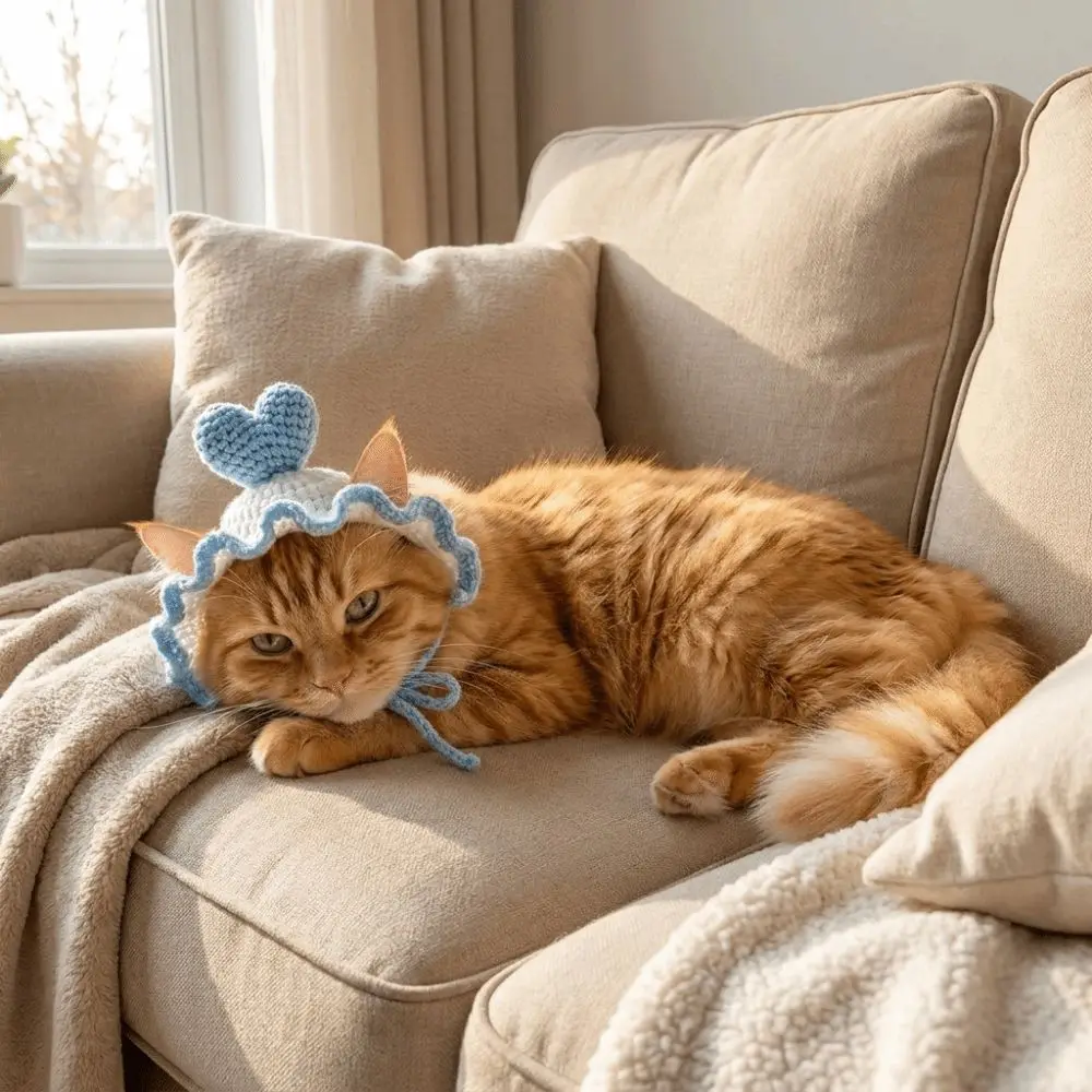 Fashion Soft Cat Knitted Hat Heart-shaped Adjustable Ties Winter Dog Cap Warm Revealing Ears Crochet Cat Hat Style Accessory