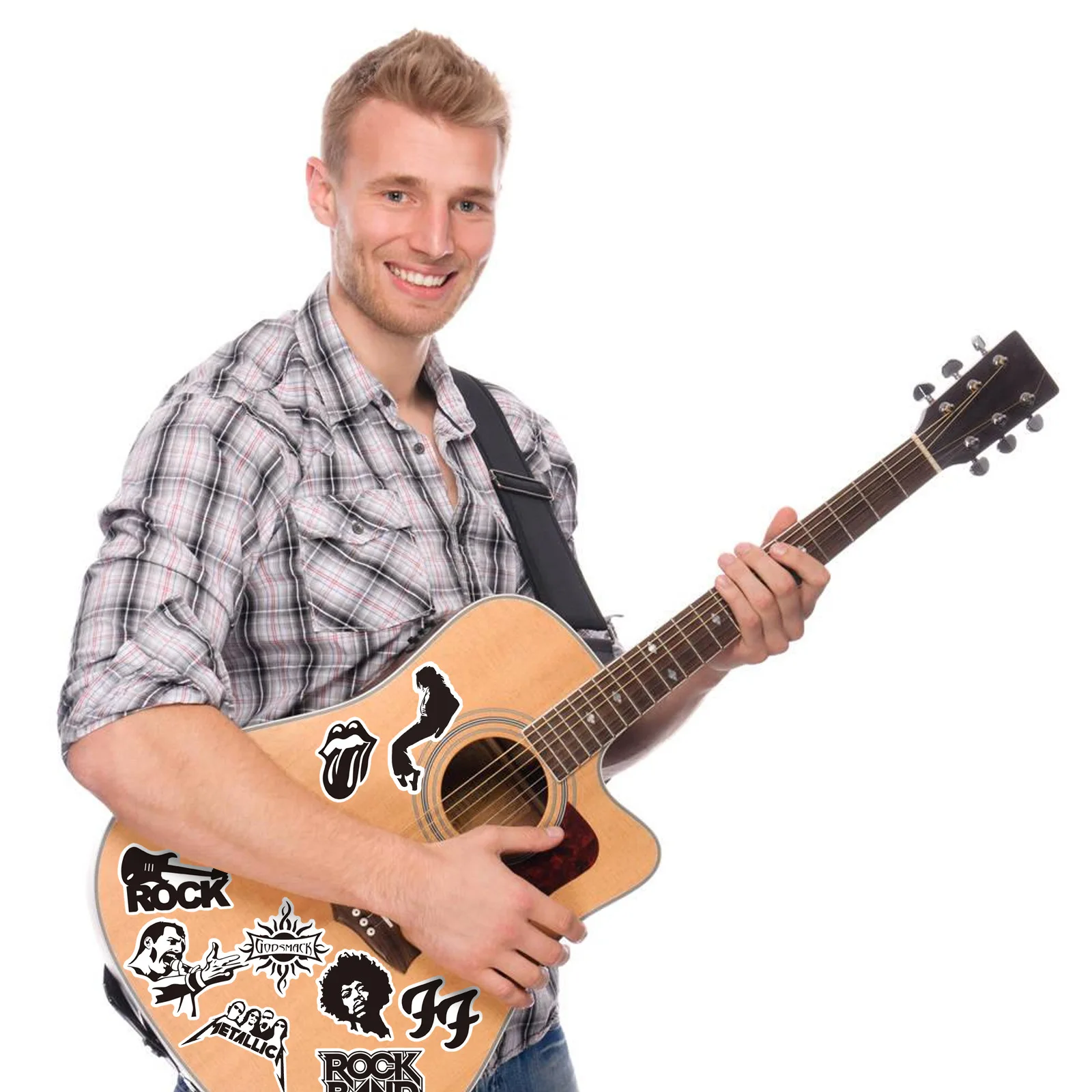50PCS Rock Music Stickers White and Black Stickers Fashion Band Graffiti for Ipad Car Phone Guitar Motorcycle Skateboard Luggage