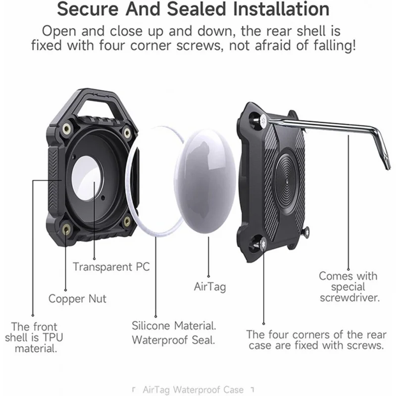 Funda impermeable con soporte de AirTag con llavero, cubierta completa de tornillo, duradera, antiarañazos, llavero de equipaje completamente