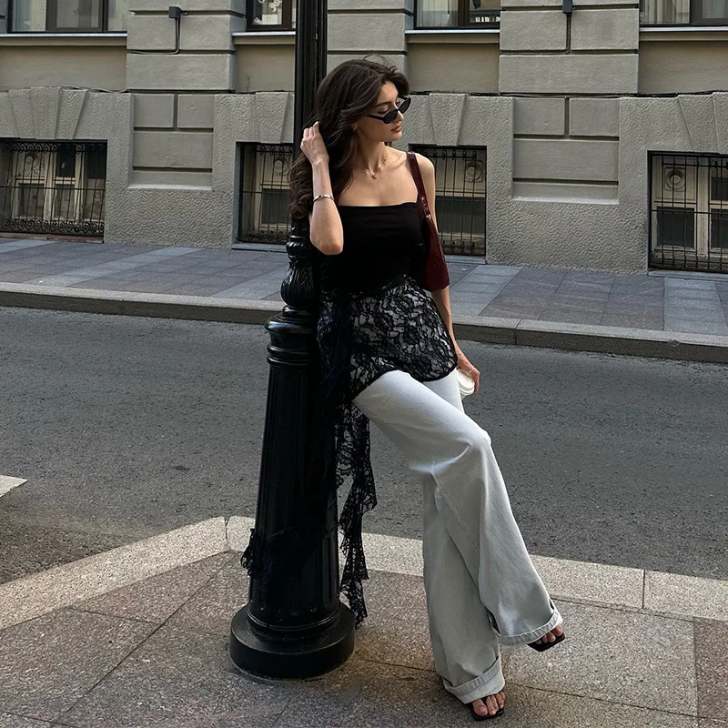 مثير الفرنسية تانك القمم بلون التخسيس أكمام Hotsweet بروتيل موضة شارع العليا سترة الحفلات 2025 جديد إمرأة