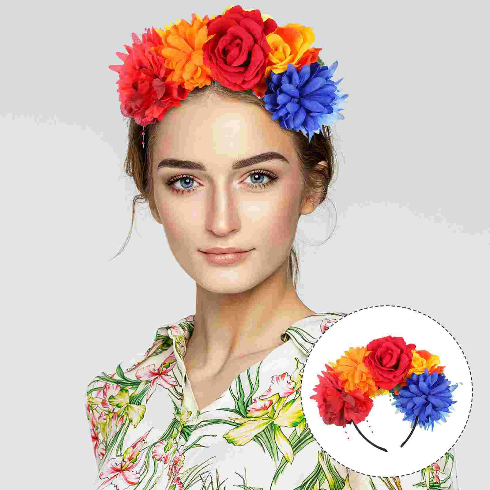 Peony Headband Rainbow Crown Flower Crowns for Women Headbands Floral Pride Girl Headpiece Hairband