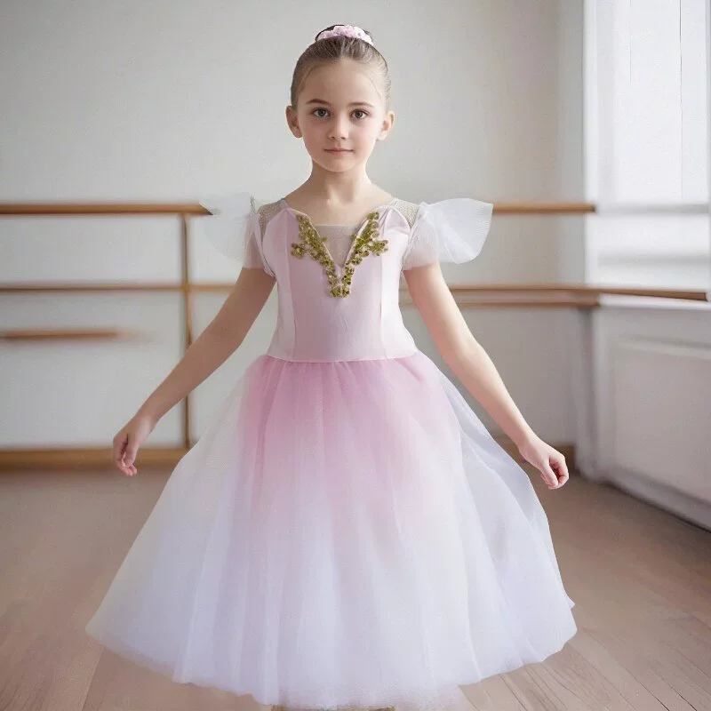 

Ballet performance clothes children's competition professional dance clothes gradient color puffy Skirt Adult Long gauze skirt