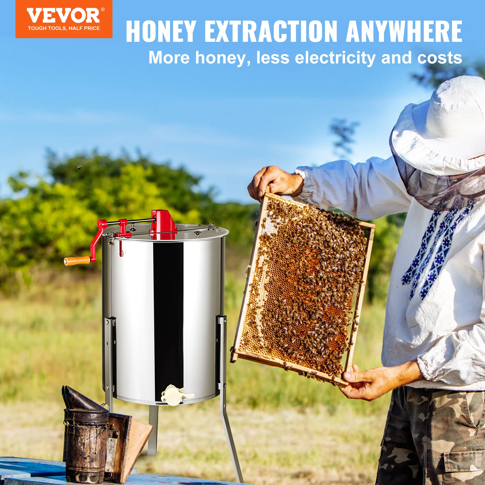 VEVOR Manual Honey Extractor 4/8 2/4 Frame Stainless Steel Honeycomb Spinner Crank Honey Centrifuge Beekeeping Equipment