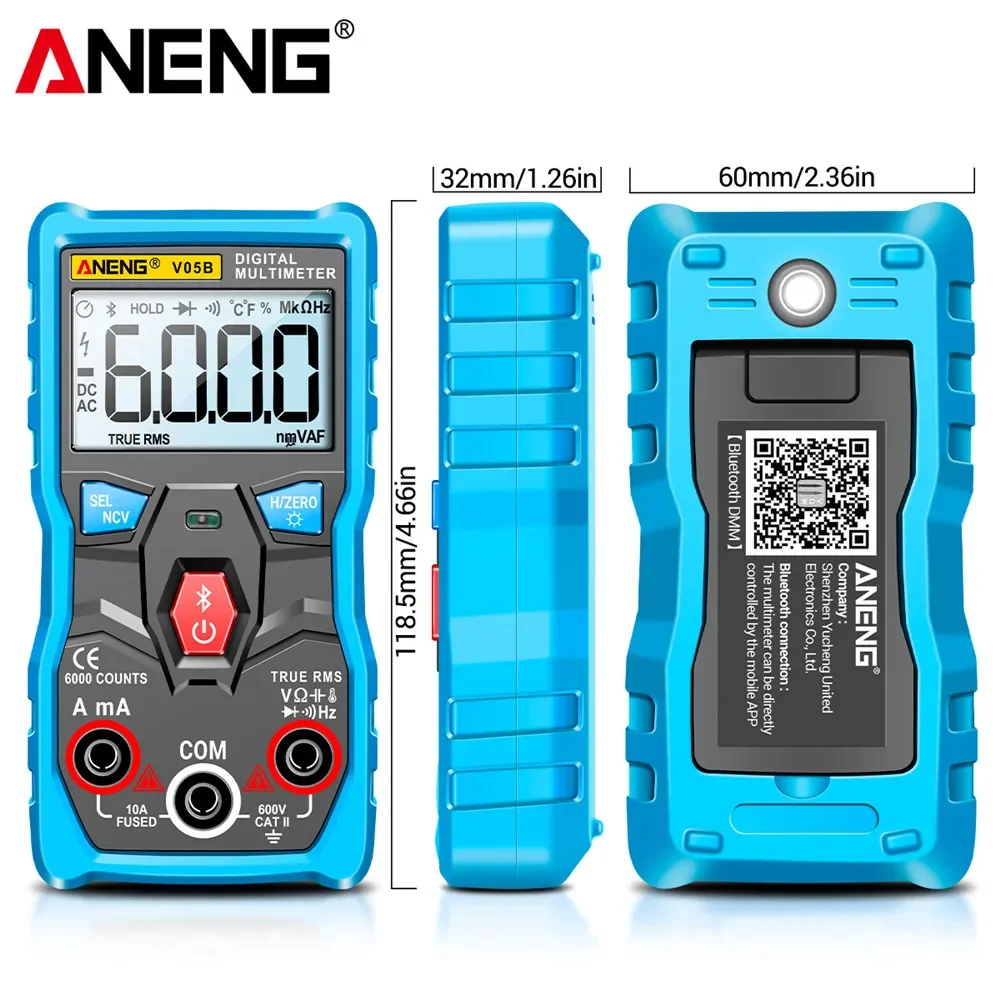 ANENG V05B Bluetooth multimeter 멀티테스터기 디지털 6000 카운트 전문 아날로그 멀티 미터 전기 테스터기 배터리 테스터 AC/DC tester lcr meter 전기테스터기 전류 전압 미니 테스터 테스터기 전기 True RMS