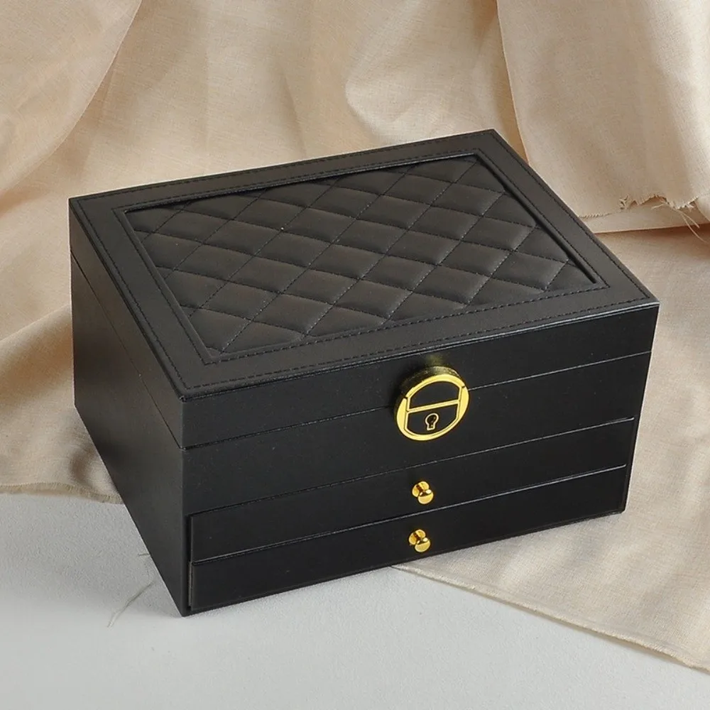 Durable 3 Layers Earring Display Case Large-Capacity Leather Drawer Jewelry Box Multifunctional Dust-Proof Storage Box
