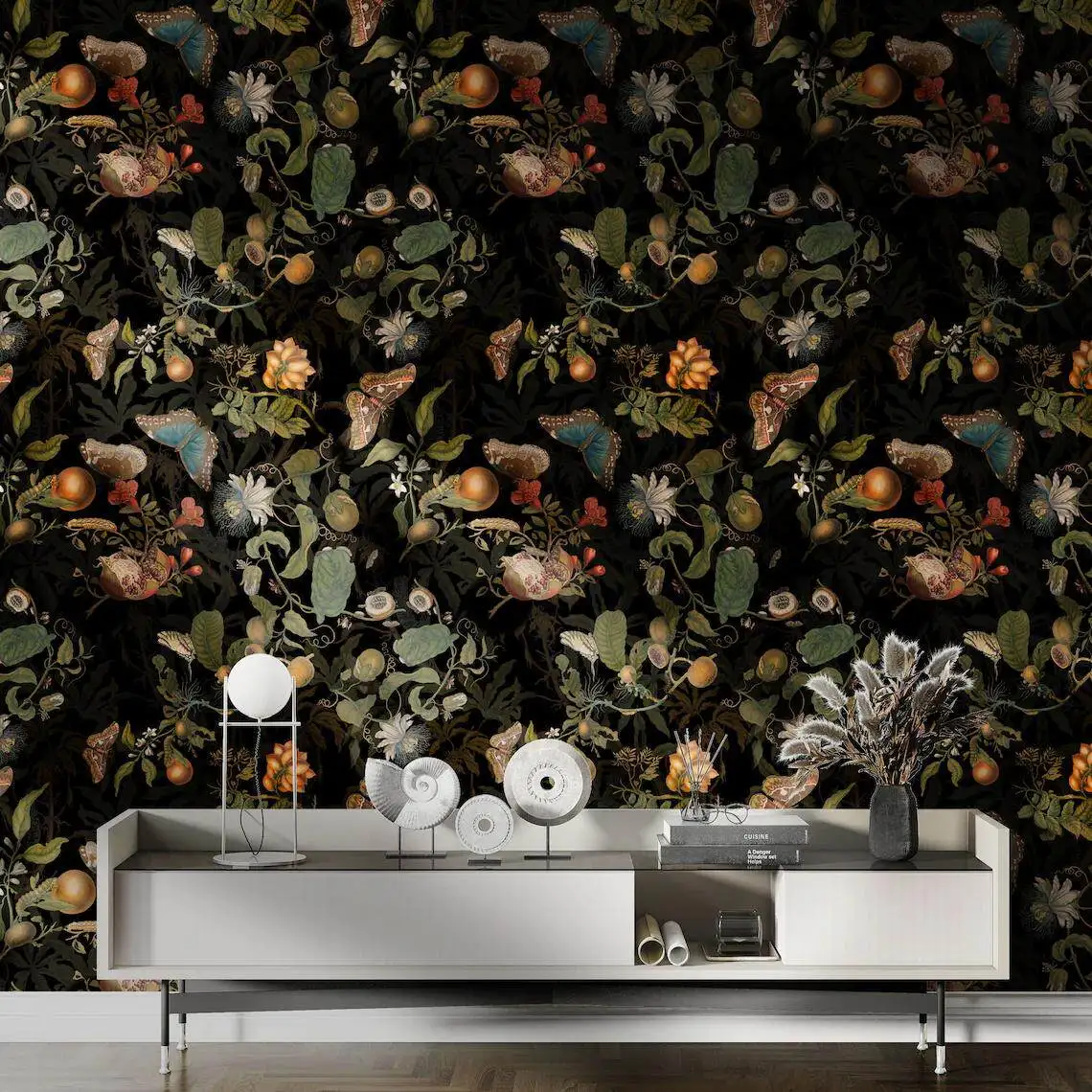 

Customized murals with French black background countryside flowers plants living room bedroom dining room homestay wallpaper