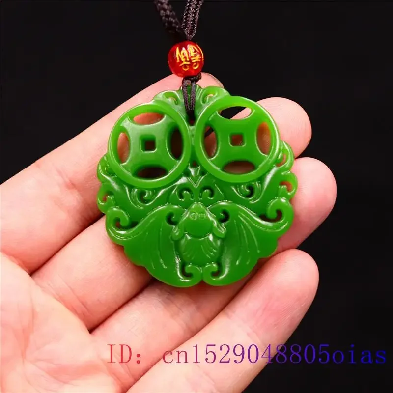 Jade Bat Pendant Chinese Double Sided Amulet Gifts Charm Necklace Carved Jadeite Jewelry Fashion Natural