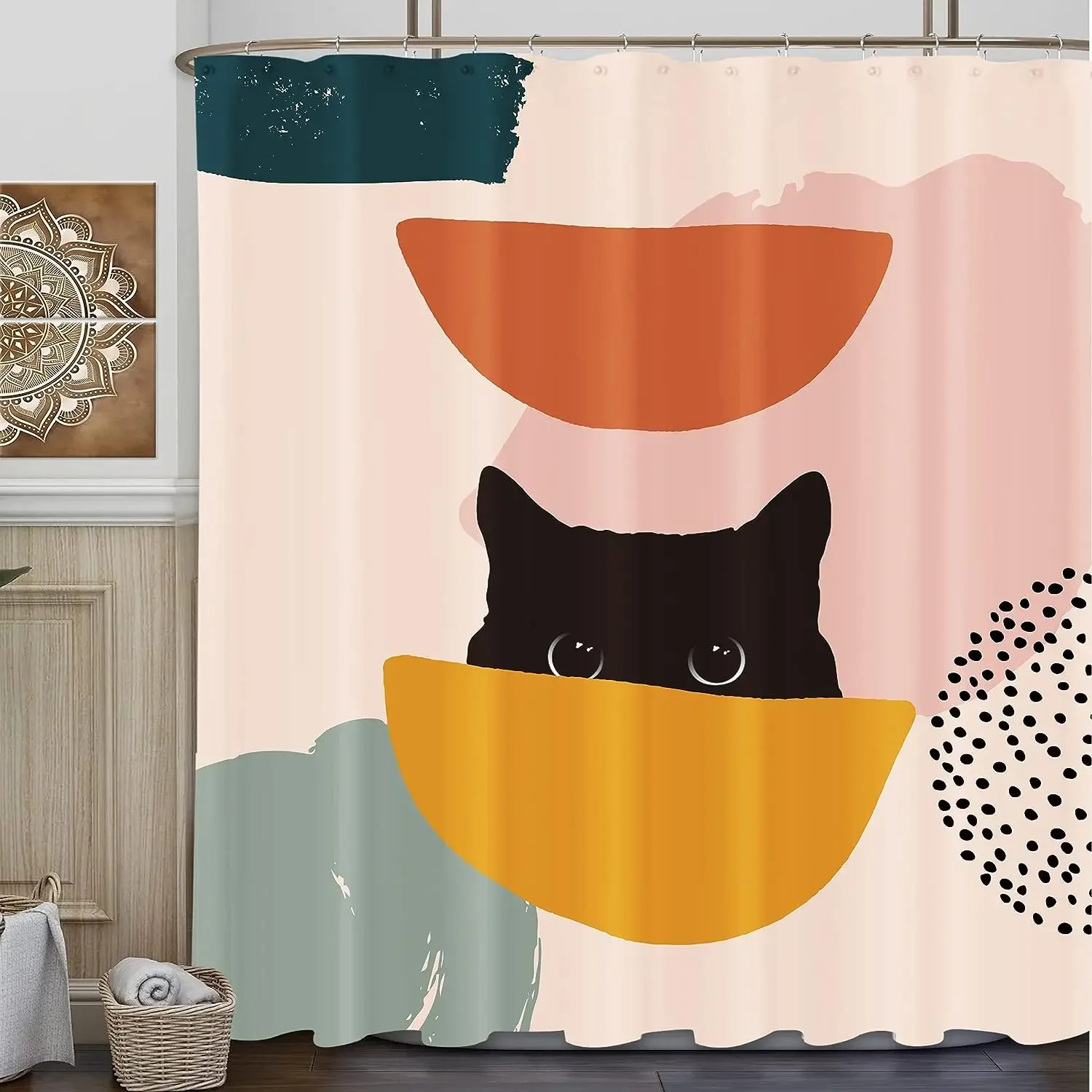 Abstract Cat Simple Bathroom Shower Curtain Minimalist Funny Cute Geometric Colorful Polyester Cloth Bath Curtain Bathroom Decor