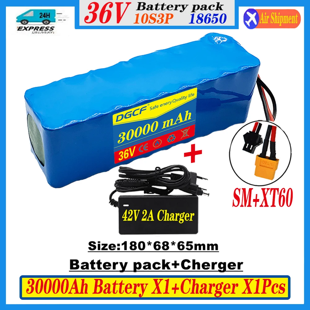 100% original 36V 10s4p 3000MAh 20000W large capacity 18650 lithium battery pack electric bicycle scooter with BMS XT60 Plug