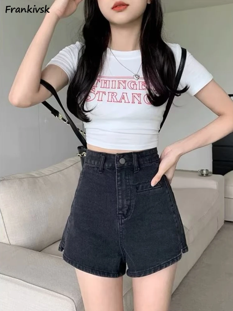 

S-5XL Denim Shorts Women Summer Retro Slim Trendy Streetwear College Students All-match Solid Pockets Japanese Style Above Knee